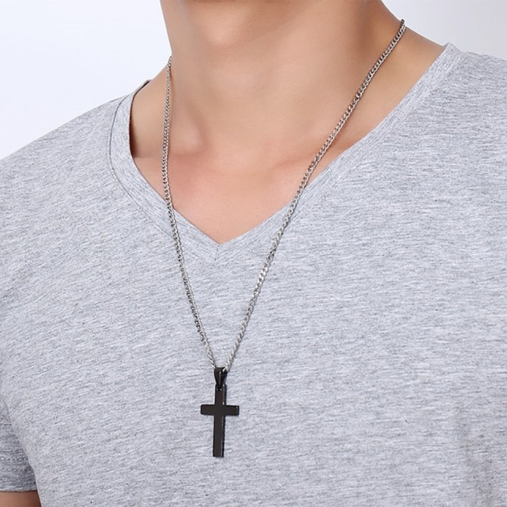 Classic Men Cross Pendant Necklace Titanium Steel Link Chain Statement Jewelry Image 3