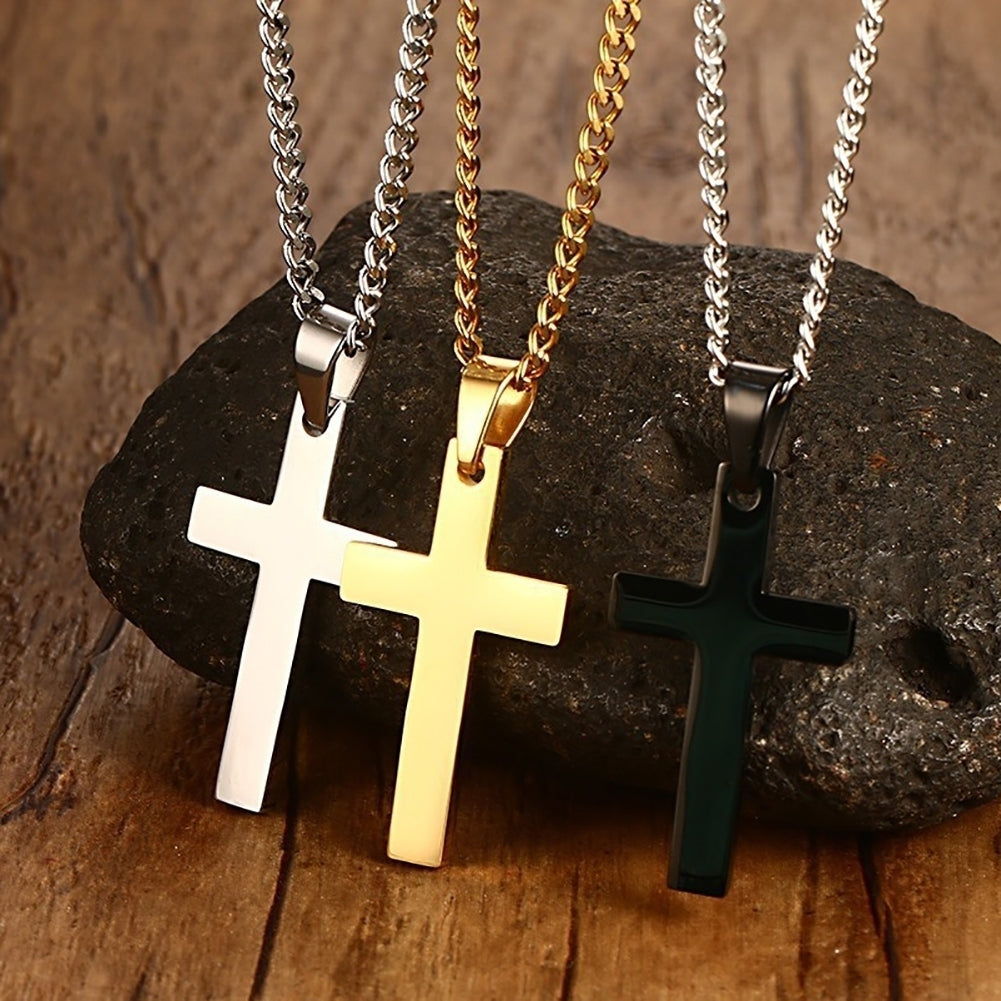 Classic Men Cross Pendant Necklace Titanium Steel Link Chain Statement Jewelry Image 4