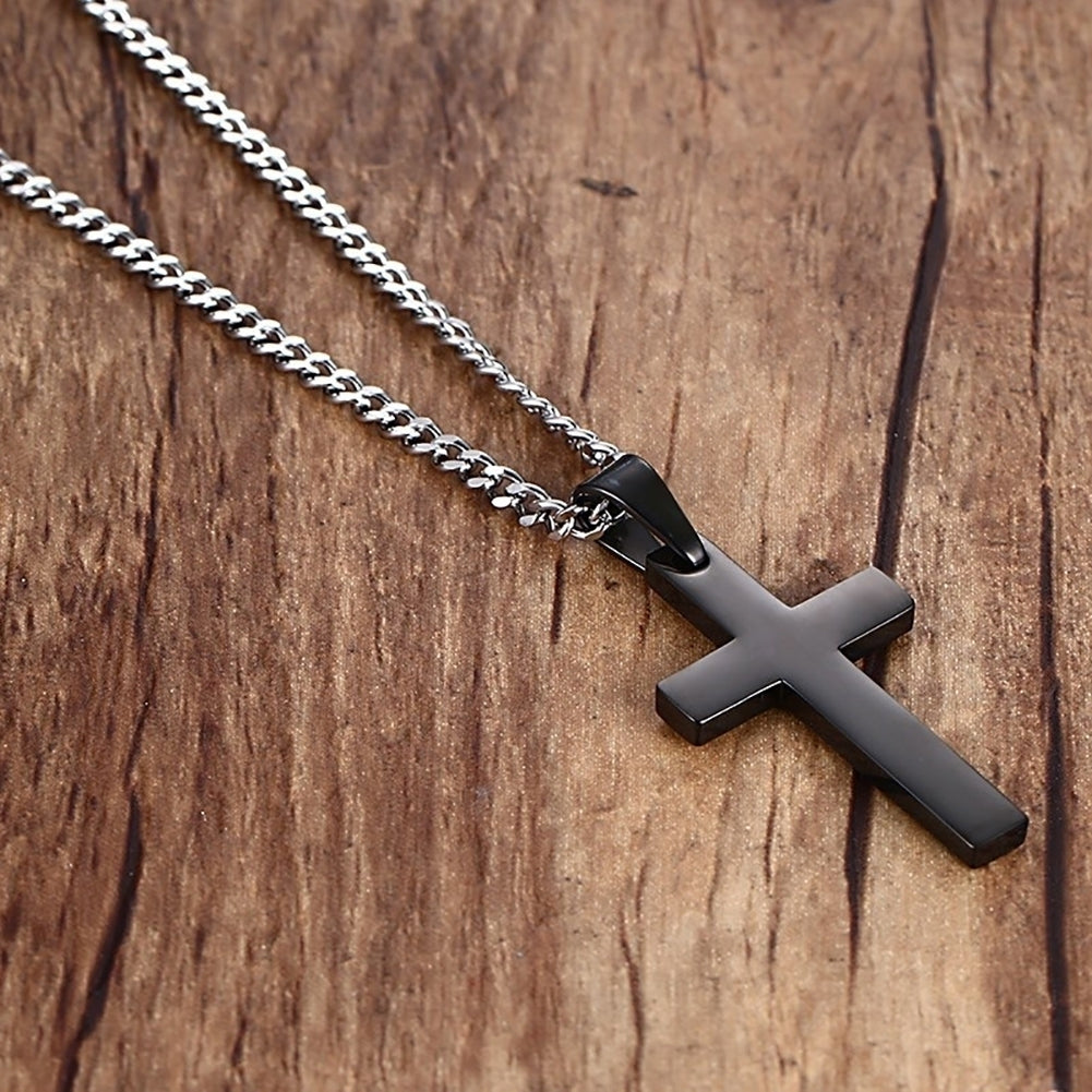 Classic Men Cross Pendant Necklace Titanium Steel Link Chain Statement Jewelry Image 4