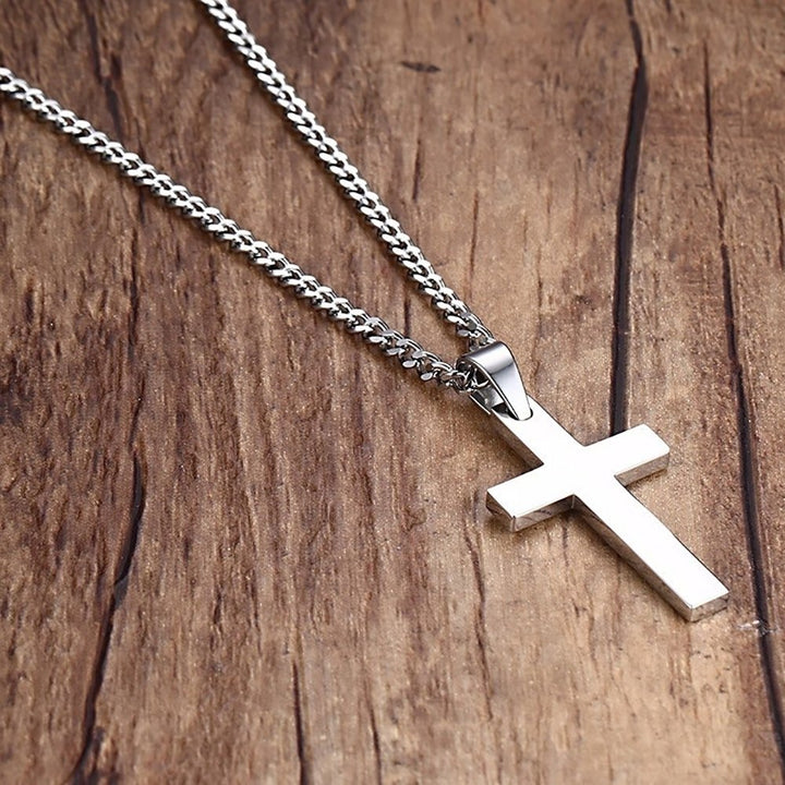 Classic Men Cross Pendant Necklace Titanium Steel Link Chain Statement Jewelry Image 6