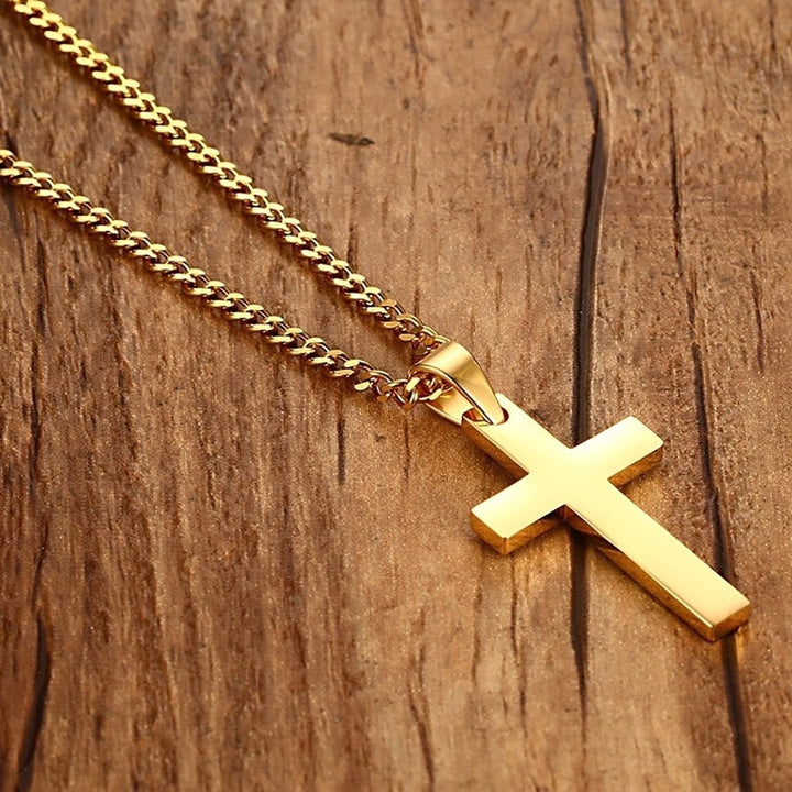 Classic Men Cross Pendant Necklace Titanium Steel Link Chain Statement Jewelry Image 7