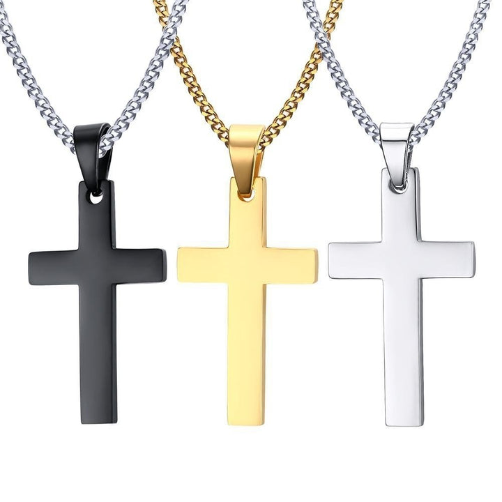 Classic Men Cross Pendant Necklace Titanium Steel Link Chain Statement Jewelry Image 8