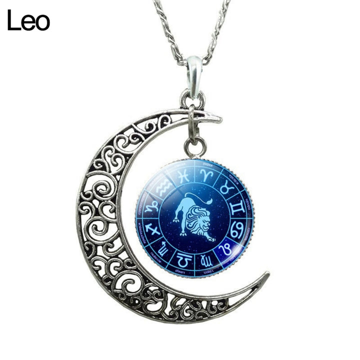 Unisex Faux Gem 12 Constellations Hollow Crescent Moon Chain Necklace Jewelry Gift for Party Image 7