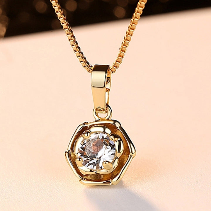 Fashion Jewelry Women Rose Flower Shiny CZ Cubic Zirconia Pendant Necklace Gift Image 1