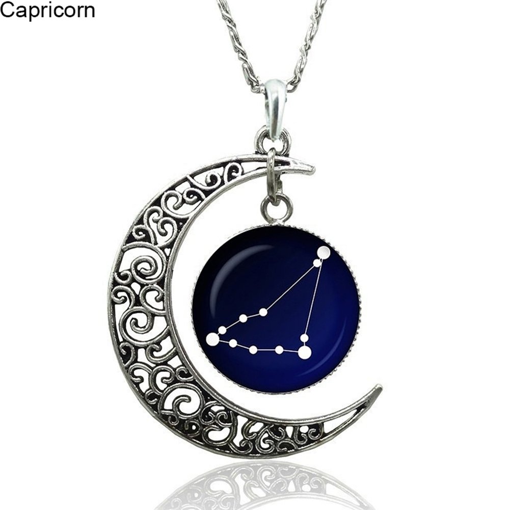 Astrology Astrological Signs Hollow Moon Glass Cabochon Pendant Women Necklace Image 2