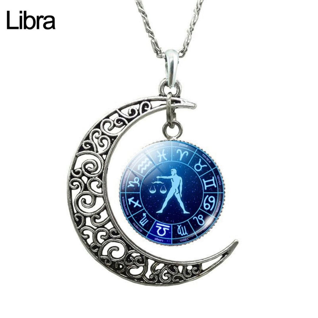 Unisex Faux Gem 12 Constellations Hollow Crescent Moon Chain Necklace Jewelry Gift for Party Image 9