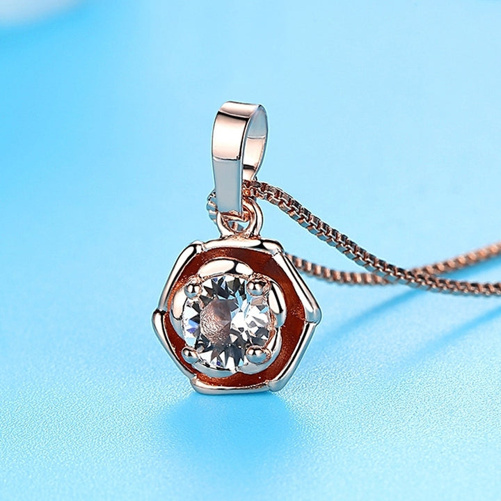 Fashion Jewelry Women Rose Flower Shiny CZ Cubic Zirconia Pendant Necklace Gift Image 3