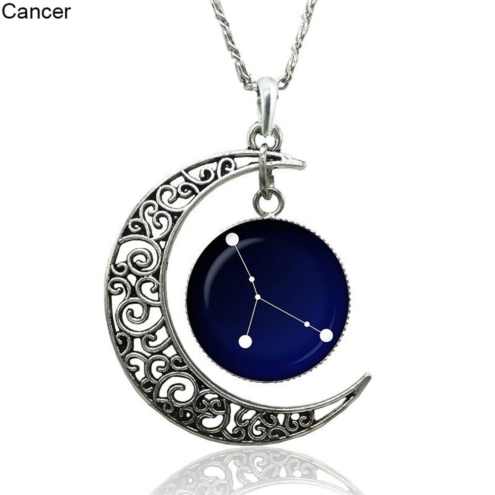 Astrology Astrological Signs Hollow Moon Glass Cabochon Pendant Women Necklace Image 6