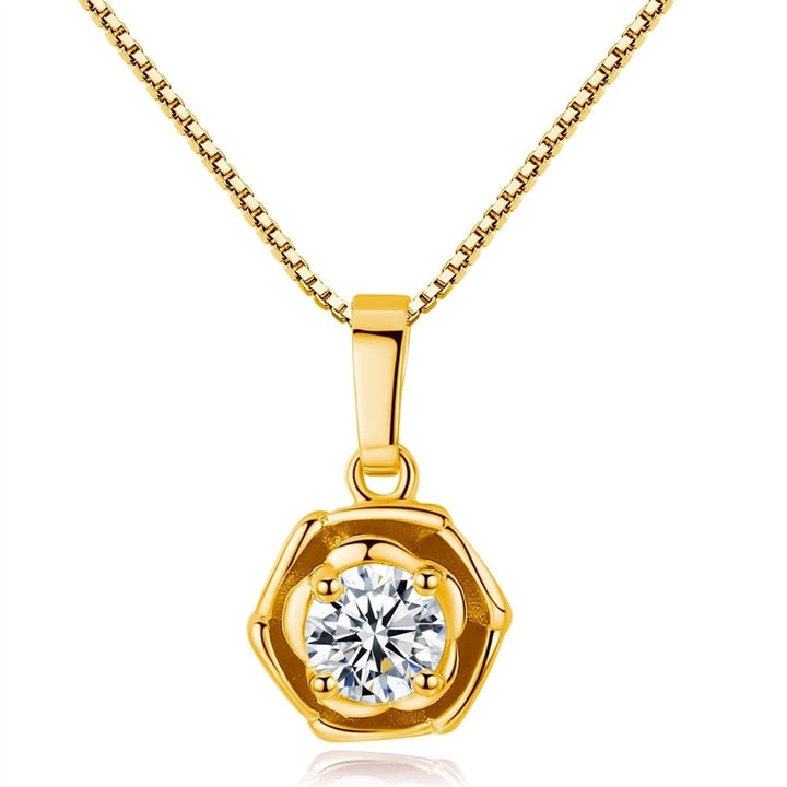 Fashion Jewelry Women Rose Flower Shiny CZ Cubic Zirconia Pendant Necklace Gift Image 4