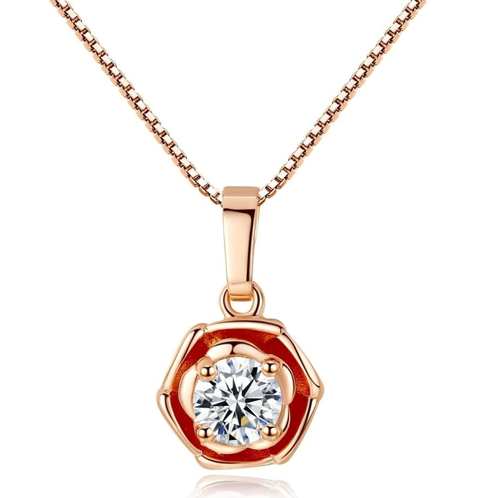 Fashion Jewelry Women Rose Flower Shiny CZ Cubic Zirconia Pendant Necklace Gift Image 6