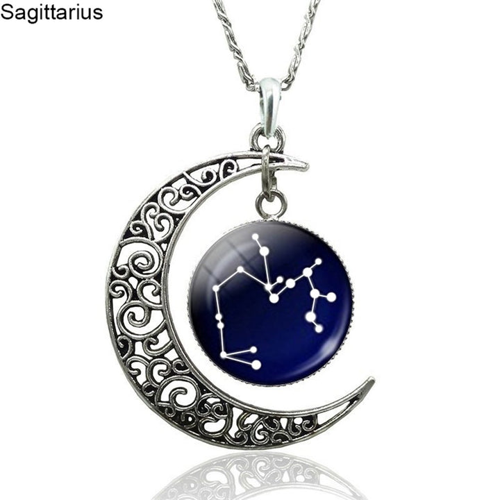 Astrology Astrological Signs Hollow Moon Glass Cabochon Pendant Women Necklace Image 11