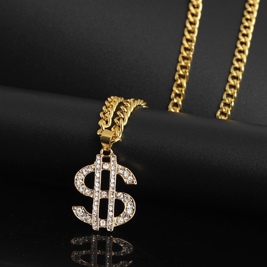 Rhinestone US Dollar Money Style Pendant Long Chain Necklace Hip Hop Jewelry Image 1