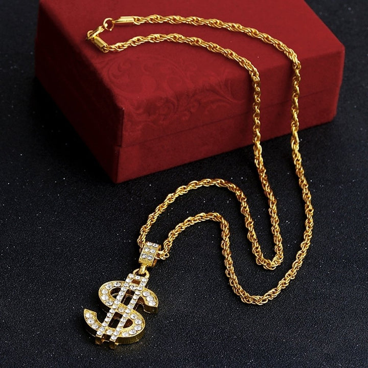 Rhinestone US Dollar Money Style Pendant Long Chain Necklace Hip Hop Jewelry Image 4