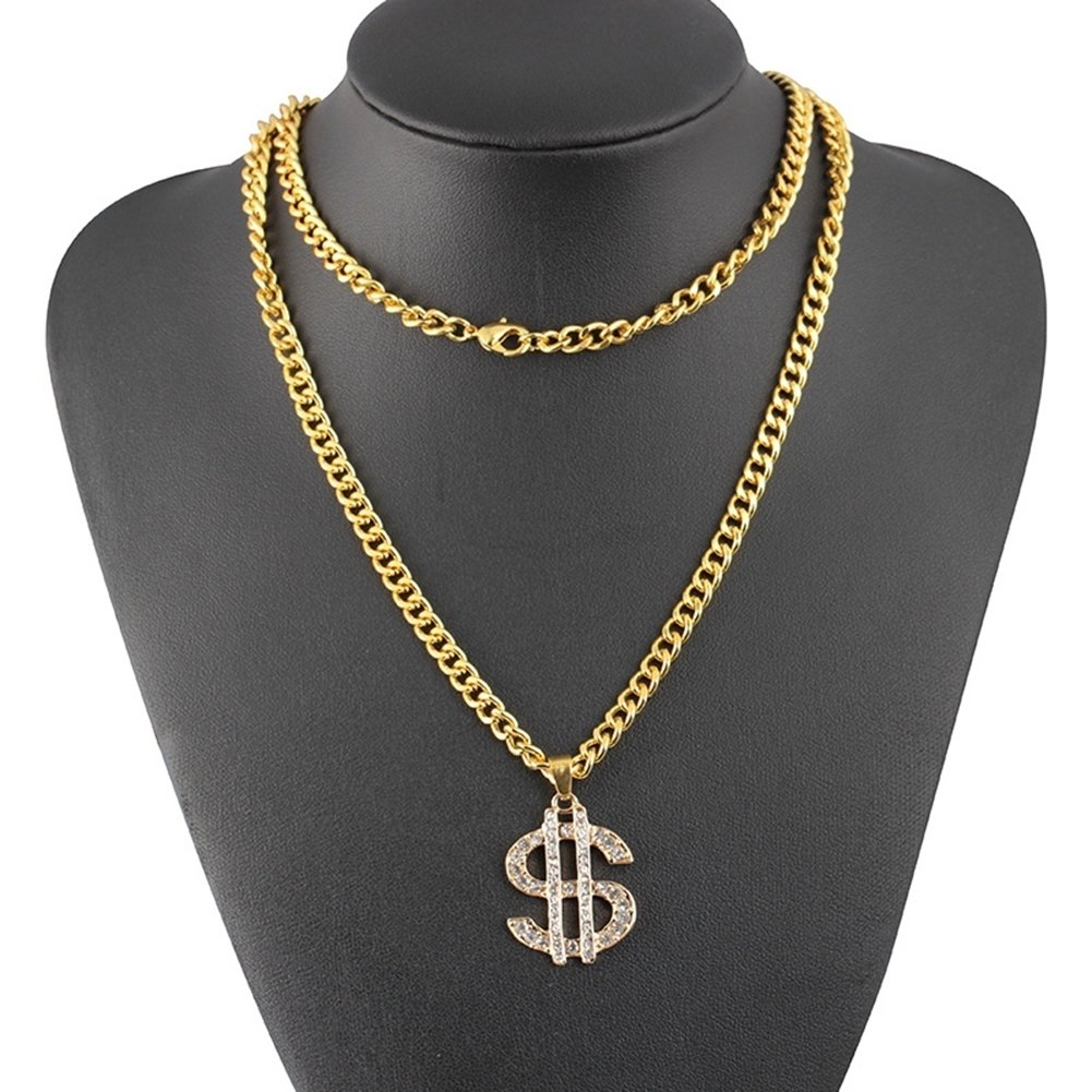 Rhinestone US Dollar Money Style Pendant Long Chain Necklace Hip Hop Jewelry Image 6