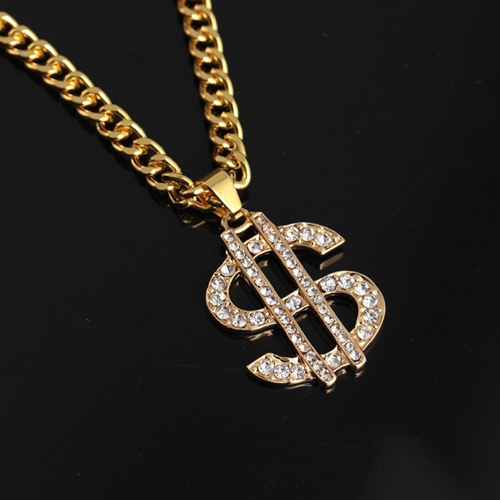 Rhinestone US Dollar Money Style Pendant Long Chain Necklace Hip Hop Jewelry Image 7