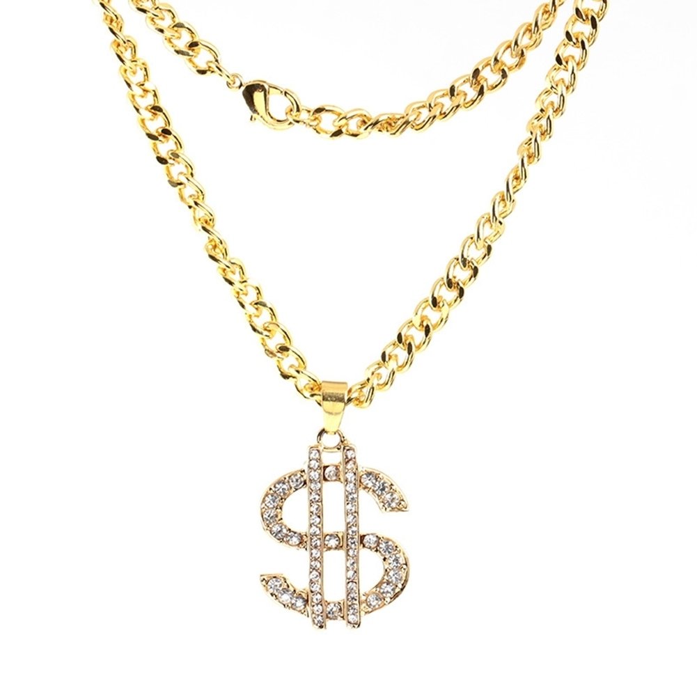 Rhinestone US Dollar Money Style Pendant Long Chain Necklace Hip Hop Jewelry Image 8