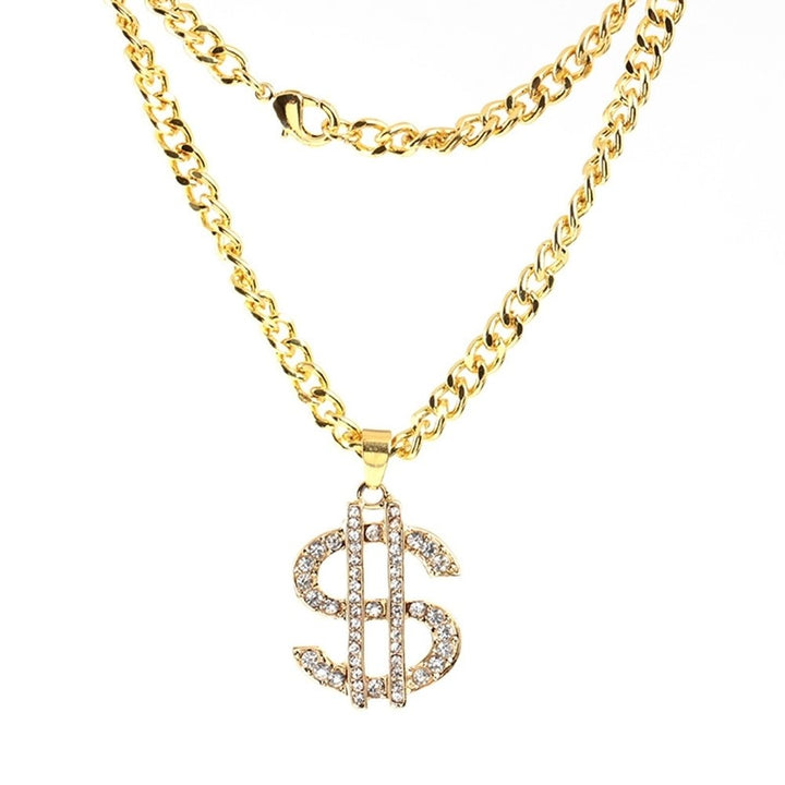 Rhinestone US Dollar Money Style Pendant Long Chain Necklace Hip Hop Jewelry Image 8