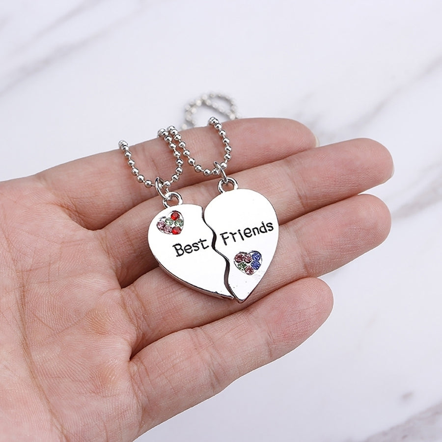 2Pcs Fashion Jewelry Rhinestone Best Friends Heart Letter Pendant Necklaces Image 1