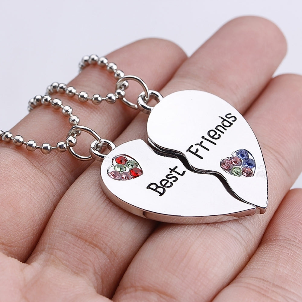 2Pcs Fashion Jewelry Rhinestone Best Friends Heart Letter Pendant Necklaces Image 2