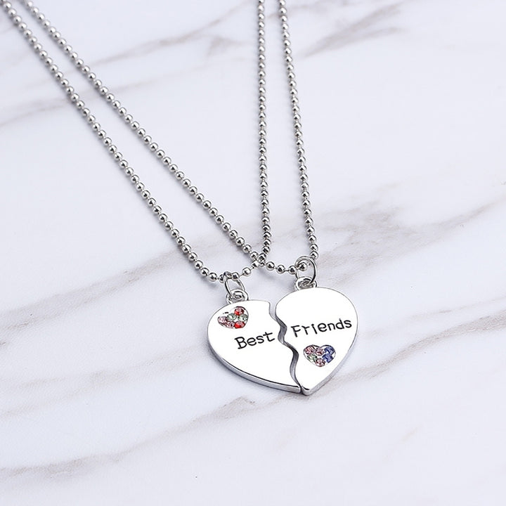 2Pcs Fashion Jewelry Rhinestone Best Friends Heart Letter Pendant Necklaces Image 4