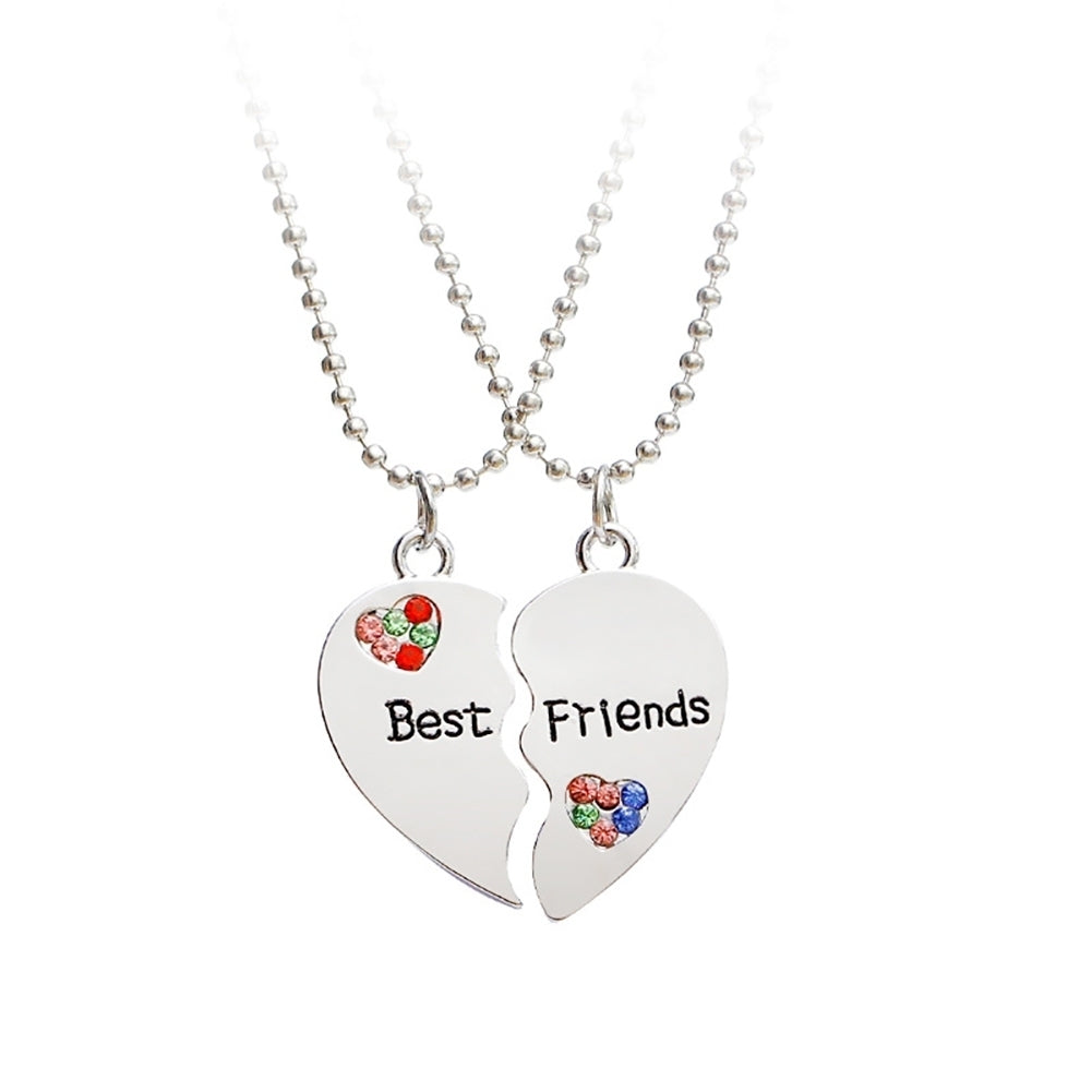 2Pcs Fashion Jewelry Rhinestone Best Friends Heart Letter Pendant Necklaces Image 8