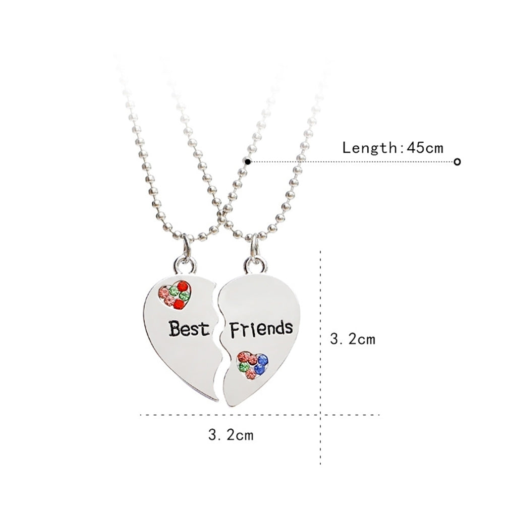 2Pcs Fashion Jewelry Rhinestone Best Friends Heart Letter Pendant Necklaces Image 9