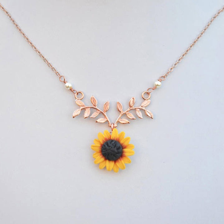 Leave Shape Sunflower Pendant Alloy Luxury Choker Necklace for Party Image 7