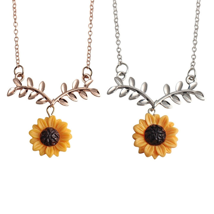 Leave Shape Sunflower Pendant Alloy Luxury Choker Necklace for Party Image 11