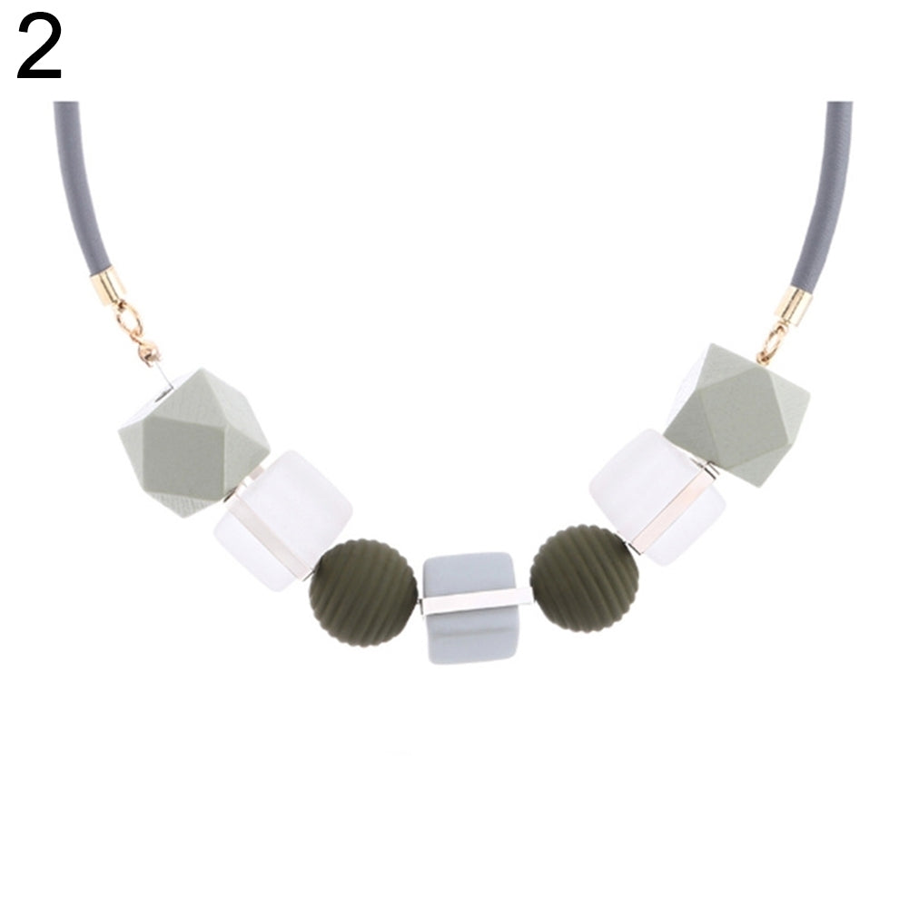 Fashion Colorful Geometric Beads Pendant Women Sweater Necklace Party Jewelry Image 6