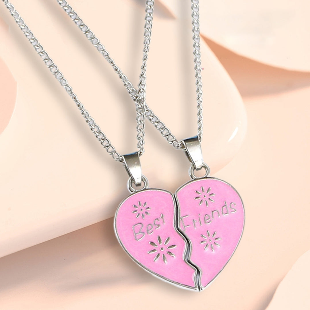 2Pcs Necklace Best Friends Letter Carving Exquisite Accessories Heart Shape Pendant Clavicle Chain for Daily Life Image 2