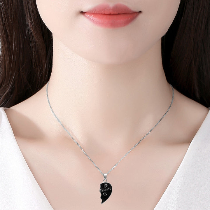 2Pcs Necklace Best Friends Letter Carving Exquisite Accessories Heart Shape Pendant Clavicle Chain for Daily Life Image 4