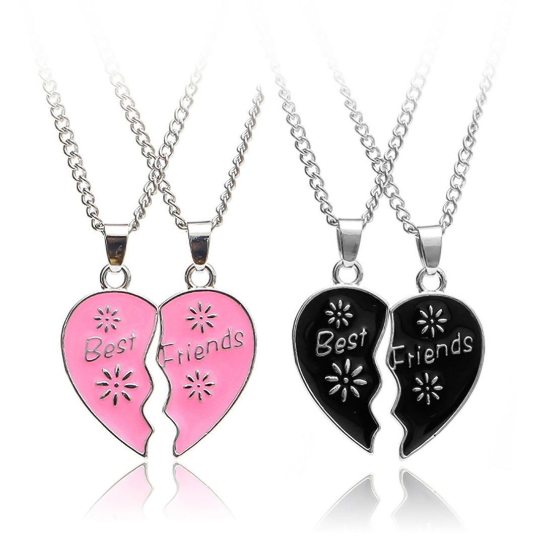 2Pcs Necklace Best Friends Letter Carving Exquisite Accessories Heart Shape Pendant Clavicle Chain for Daily Life Image 6