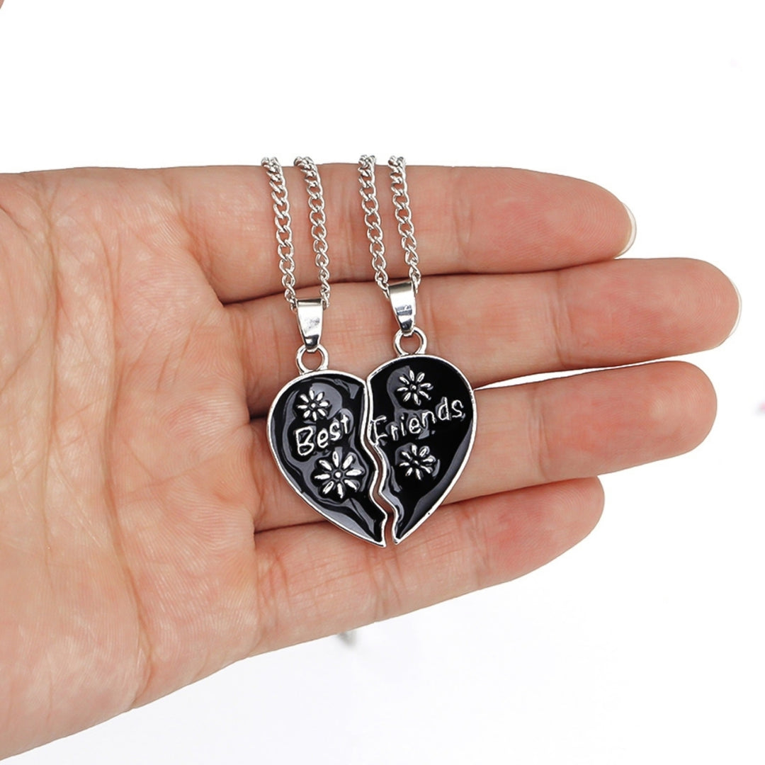 2Pcs Necklace Best Friends Letter Carving Exquisite Accessories Heart Shape Pendant Clavicle Chain for Daily Life Image 7