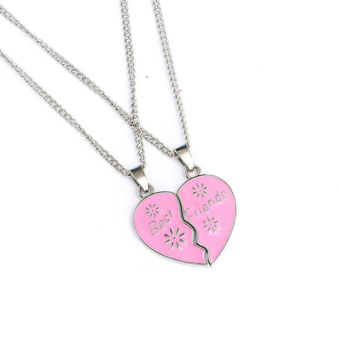 2Pcs Necklace Best Friends Letter Carving Exquisite Accessories Heart Shape Pendant Clavicle Chain for Daily Life Image 11