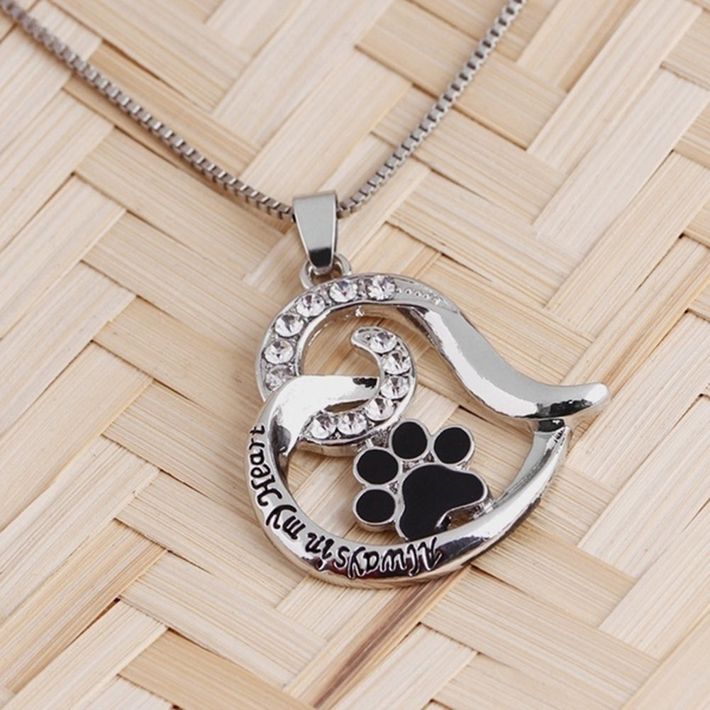 Letters Rhinestone Hollow Heart Dog Paw Pendant Necklace Women Party Jewelry Image 2