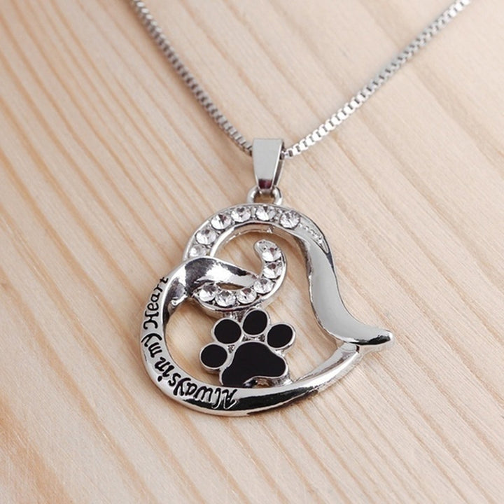 Letters Rhinestone Hollow Heart Dog Paw Pendant Necklace Women Party Jewelry Image 4