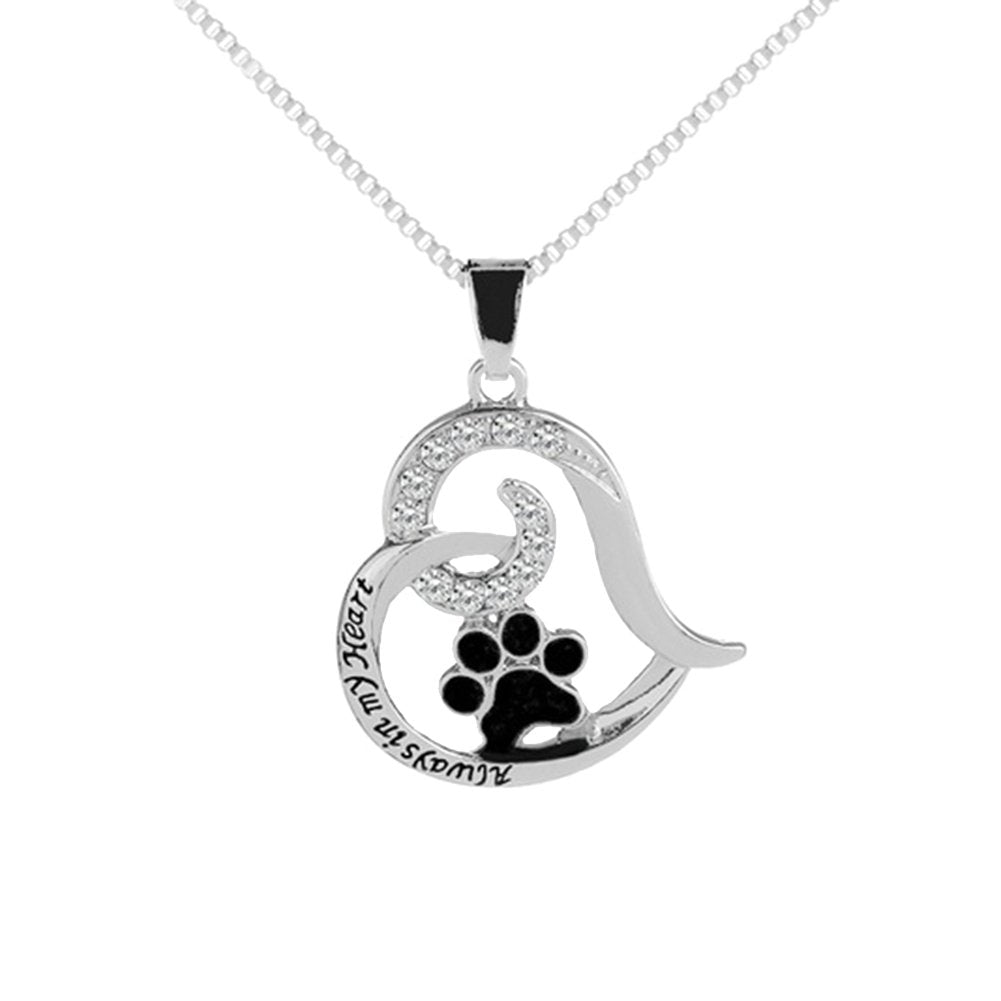 Letters Rhinestone Hollow Heart Dog Paw Pendant Necklace Women Party Jewelry Image 7