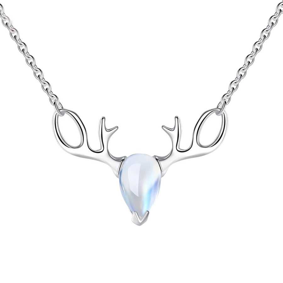 Fashion Women Faux Moonstone Inlaid Elk Antler Pendant Chain Necklace Jewelry Image 1