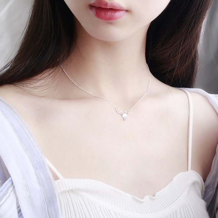 Fashion Women Faux Moonstone Inlaid Elk Antler Pendant Chain Necklace Jewelry Image 3