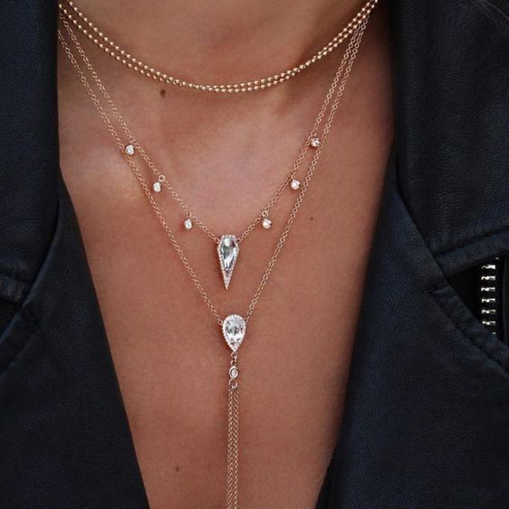 Women Fashion Multi-layer Waterdrop Tassel Pendant Chain Choker Necklace Jewelry Image 1