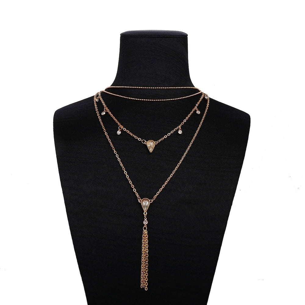 Women Fashion Multi-layer Waterdrop Tassel Pendant Chain Choker Necklace Jewelry Image 2