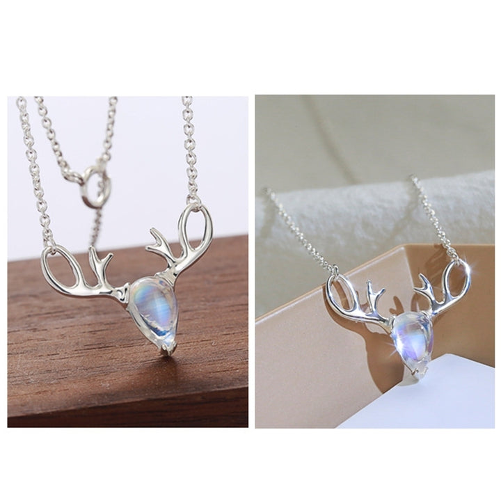 Fashion Women Faux Moonstone Inlaid Elk Antler Pendant Chain Necklace Jewelry Image 10