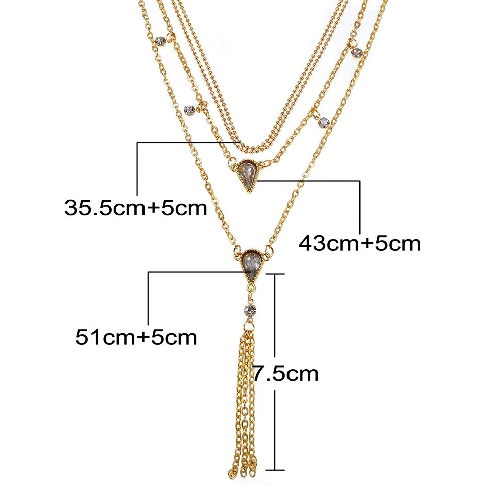 Women Fashion Multi-layer Waterdrop Tassel Pendant Chain Choker Necklace Jewelry Image 7