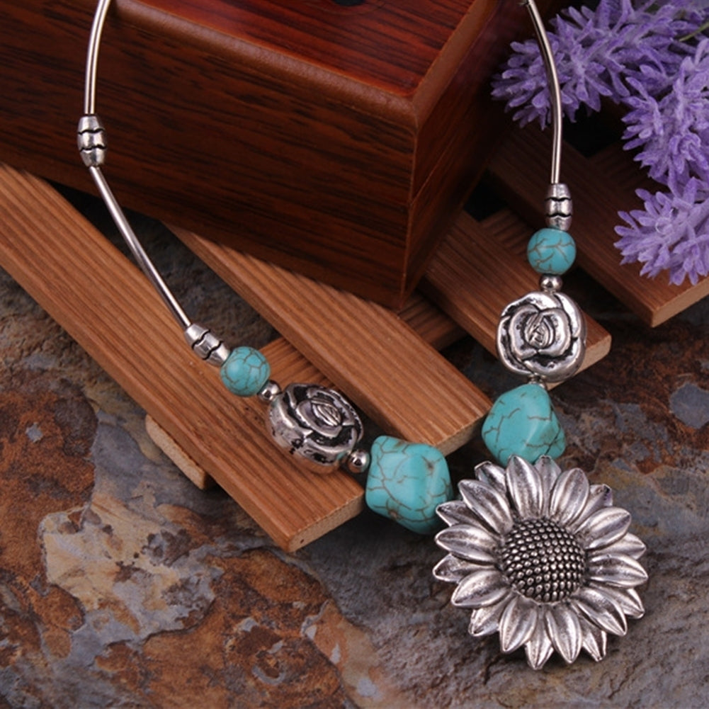 Fashion Women Sunflower Faux Turquoise Clavicle Chain Necklace Jewelry Gift Image 1