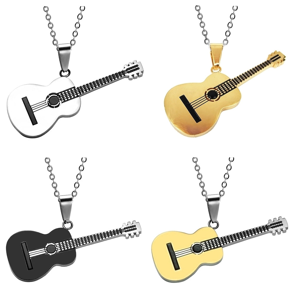 Men Women Rock Guitar Pendant Stainless Steel Necklace Jewelry Musician Gift Image 1