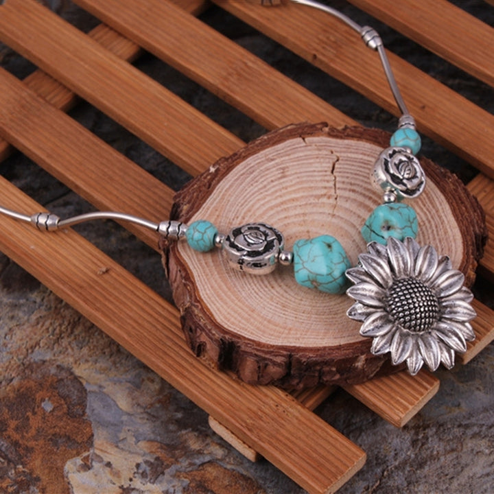 Fashion Women Sunflower Faux Turquoise Clavicle Chain Necklace Jewelry Gift Image 4