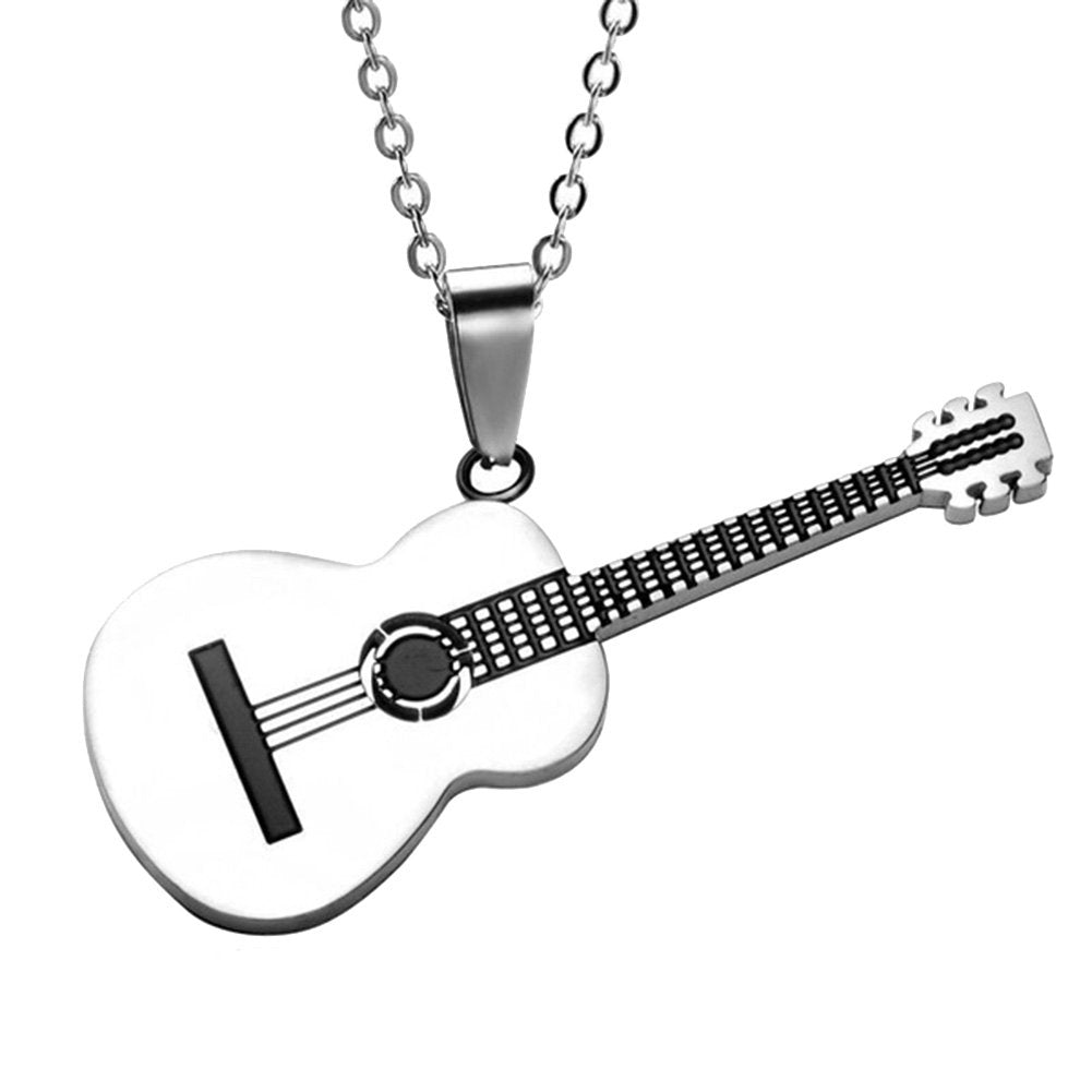 Men Women Rock Guitar Pendant Stainless Steel Necklace Jewelry Musician Gift Image 3