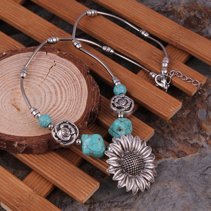 Fashion Women Sunflower Faux Turquoise Clavicle Chain Necklace Jewelry Gift Image 6