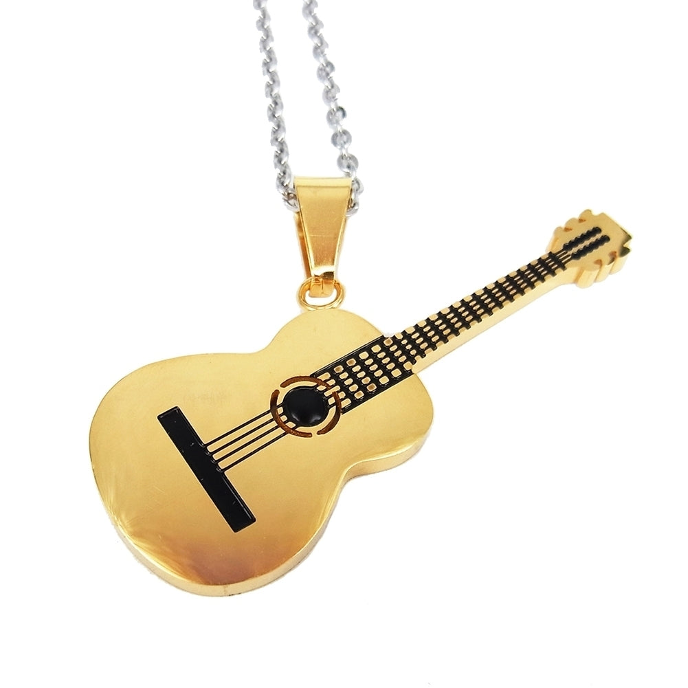 Men Women Rock Guitar Pendant Stainless Steel Necklace Jewelry Musician Gift Image 4