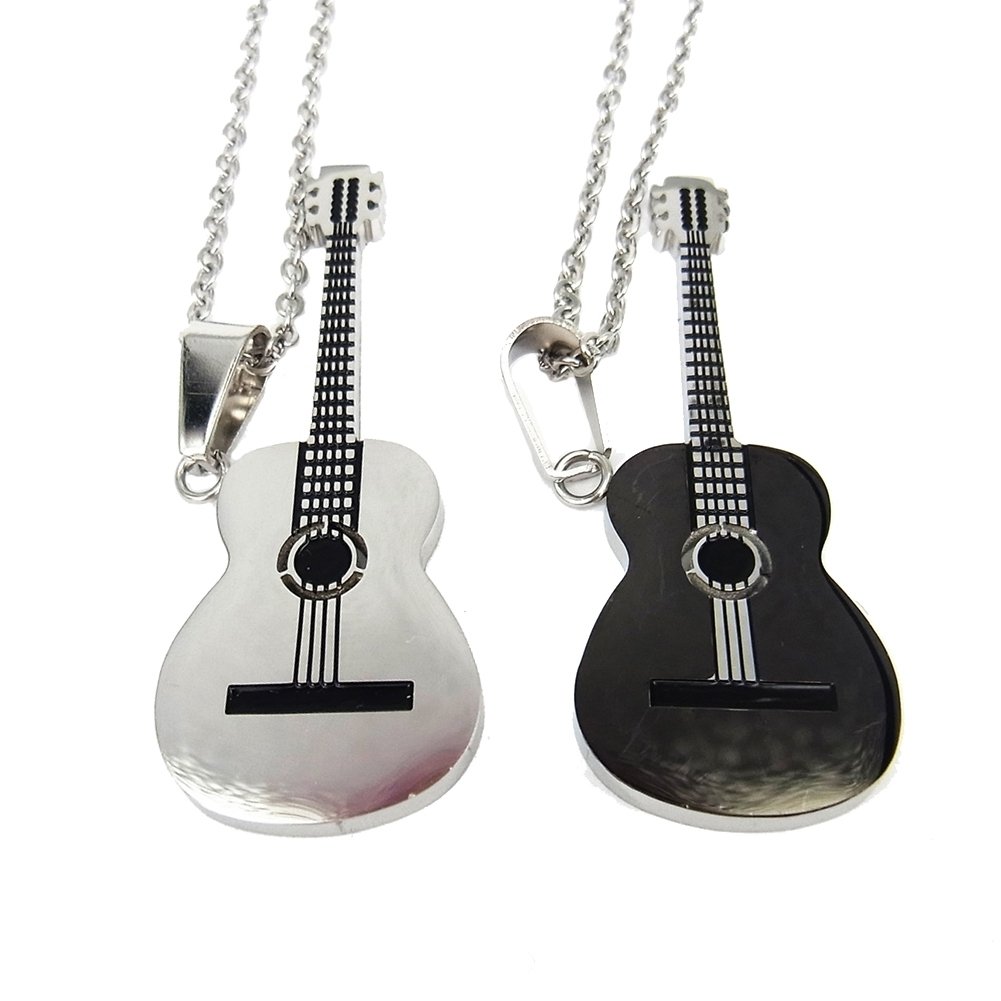 Men Women Rock Guitar Pendant Stainless Steel Necklace Jewelry Musician Gift Image 9